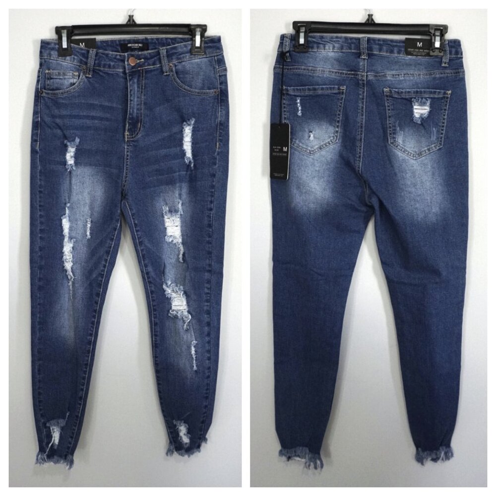 New American Bazi Blue Distressed Denim High Rise Skinny Jeans Size Medium